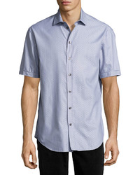 Armani Collezioni Neat Diamond Short Sleeve Sport Shirt Blue