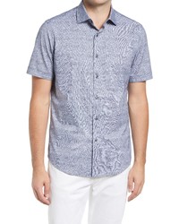 Bugatchi Ooohcotton Tech Solid Knit Short Sleeve Button Up Shirt In Navy At Nordstrom