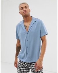 ASOS DESIGN Relaxed Viscose Shirt With Low Revere Collar In Blue