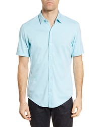 BOSS Robb Slim Fit Jersey Short Sleeve Sport Shirt In Teal At Nordstrom