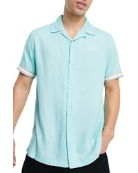 Topman Short Sleeve Button Up Camp Shirt In Turquoise At Nordstrom