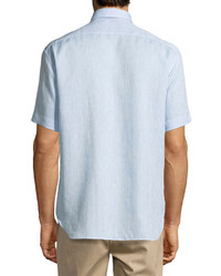 Brioni Short Sleeve Linen Shirt Light Blue