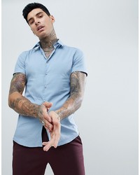 Twisted Tailor Short Sleeve Super Skinny Shirt In Blue