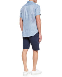 John Varvatos Star Usa Short Sleeve Woven Linen Shirt Light Blue