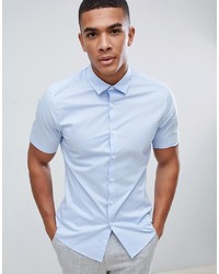 ASOS DESIGN Stretch Slim Formal Work Shirt With Shirt Sleeves In Blue