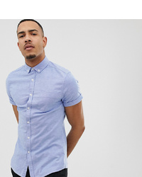 ASOS DESIGN Tall Casual Skinny Short Sleeve Oxford Shirt In Light Blue