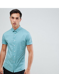 ASOS DESIGN Tall Skinny Oxford Shirt In Green With Short Sleeves