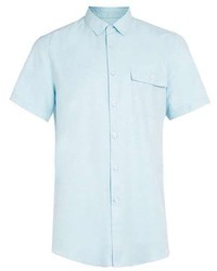Topman Light Blue Melange Short Sleeve Casual Shirt