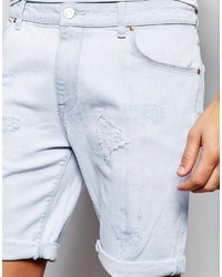 Asos Brand Denim Shorts In Skinny Bleach Wash With Abrasions