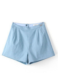 ChicNova High Waist Cotton Texture Blue Denim Shorts