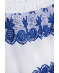 Miguelina Paula Gauze Paneled Broderie Anglaise Cotton Voile Shorts Bright Blue