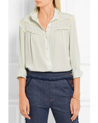 See by Chloe See By Chlo Lace Trimmed Silk Crepe De Chine Blouse Sky Blue