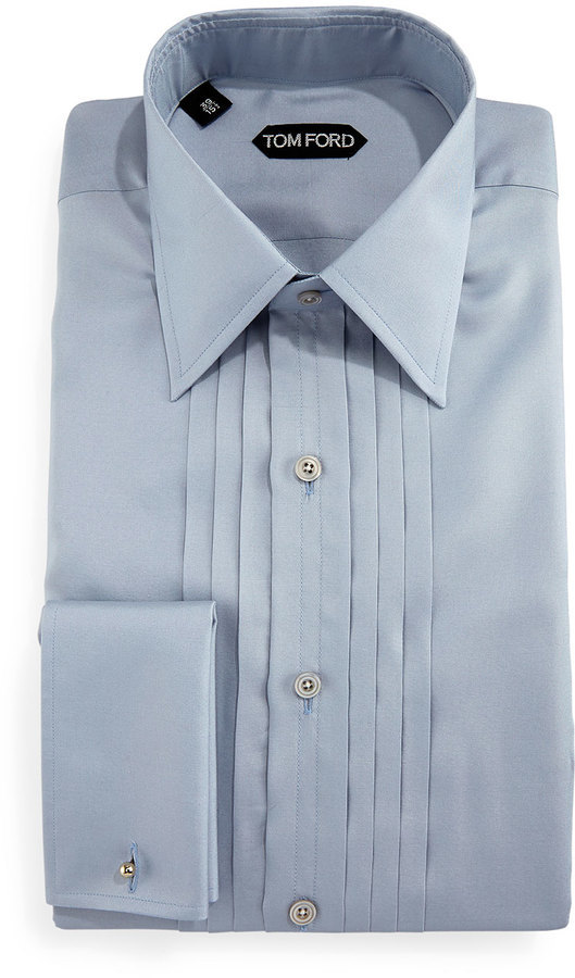 Tom Ford Pleated Silk Tuxedo Shirt Light Blue, $1,450 | Neiman Marcus |  Lookastic