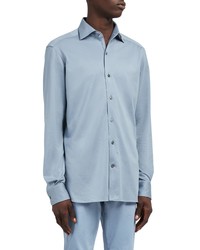 Zegna Cotton Silk Button Up Shirt In Blue Solid At Nordstrom