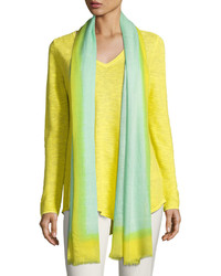 Eileen Fisher Neon Borders Silk Wool Scarf Pale Aqua