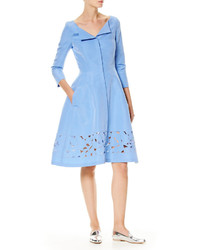 Carolina Herrera 34 Sleeve Silk Faille Shirtdress Blue