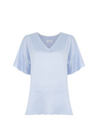 Light Blue Silk Short Sleeve Blouse