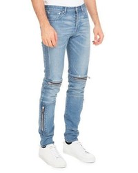 Givenchy Biker Denim Skinny Jeans With Zippers Blue