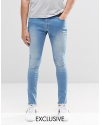 Brooklyn Supply Co Light Washed Distressed Denim Dyker Jeans With Raw Hem In Super Skinny Fit