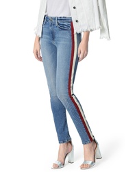 Joe's Charlie Lambskin Leather Stripe High Waist Ankle Skinny Jeans