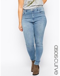 Asos Curve Ridley Skinny Jeans In Brooklyn Light Wash Blue