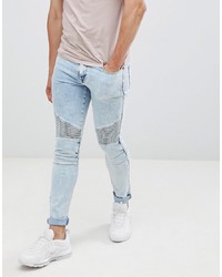 ASOS DESIGN Extreme Super Skinny Biker In Bleach Wash Blue