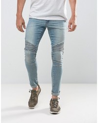 ASOS DESIGN Extreme Super Skinny Jeans In Light Wash Biker
