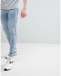 ASOS DESIGN Extreme Super Skinny Jeans In Light Wash Blue With Piping
