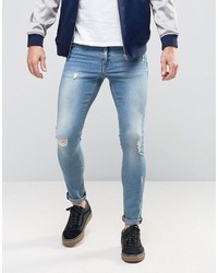 Asos Extreme Super Skinny Jeans With Rips In Light Blue