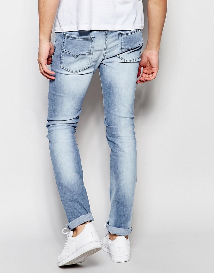 Zonnebrand Ashley Furman Bergbeklimmer Diesel Jeans Sleenker 673e Skinny Fit Stretch Light Blue Wash, $205 | Asos  | Lookastic
