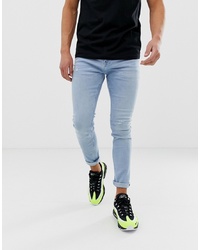 Bershka Join Life Super Skinny Jeans In Light Blue With Abrasions