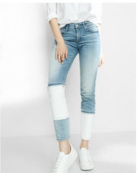 Express Mid Rise Pieced Stretch Super Skinny Ankle Jeans