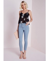 Missguided Edie Light Blue High Waisted Ankle Grazer Skinny Jeans