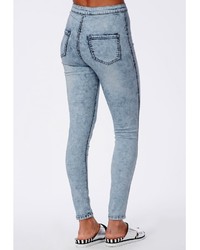 Missguided High Waisted Tube Jeans Bleached Blue