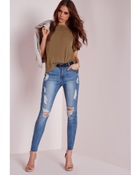Missguided Tall High Waist Marbled Skinny Jeans Light Blue