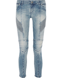 PIERRE BALMAIN Moto Style Low Rise Skinny Jeans Mid Denim