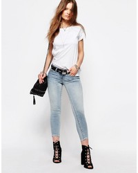 Noisy May Petite Eve Light Wash Ankle Jeans With Zip Detail