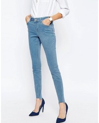 Asos Petite Petite Lisbon Skinny Mid Rise Jeans In Honey Light Wash With Rip And Repair