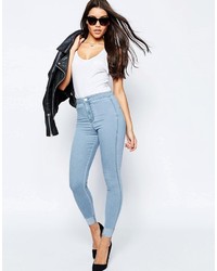 Asos Petite Petite Rivington High Waisted Denim Jegging In Candy Light Blue With Turn Up