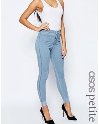Asos Petite Petite Rivington High Waisted Denim Jegging In Candy Light Blue With Turn Up