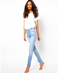 Asos Petite Ridley High Waist Ultra Skinny Jeans In Ice Blue Vintage Wash