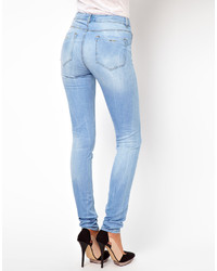 Asos Petite Ridley High Waist Ultra Skinny Jeans In Ice Blue Vintage Wash