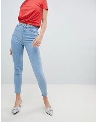 Chorus Raw Hem High Rise Skinny Jeans With Rose Embroidered Pocket