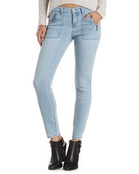 Charlotte Russe Refuge Light Wash Skinny Jeans With Zipper Pockets