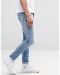 Selected Skinny Fit Stretch Jeans In Medium Blue Denim