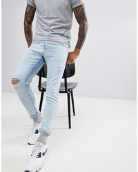 Pull&Bear Skinny Jeans In Light Blue With Rips