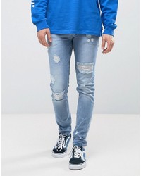 Asos Skinny Jeans In Light Wash Blue Vintage With Heavy Rips