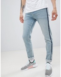 ASOS DESIGN Skinny Jeans In Light Wash Blue With Aztec Taping