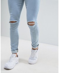 Asos Super Skinny Jean With Knee Rips In Bleach Blue