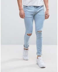 Asos Super Skinny Jean With Knee Rips In Bleach Blue